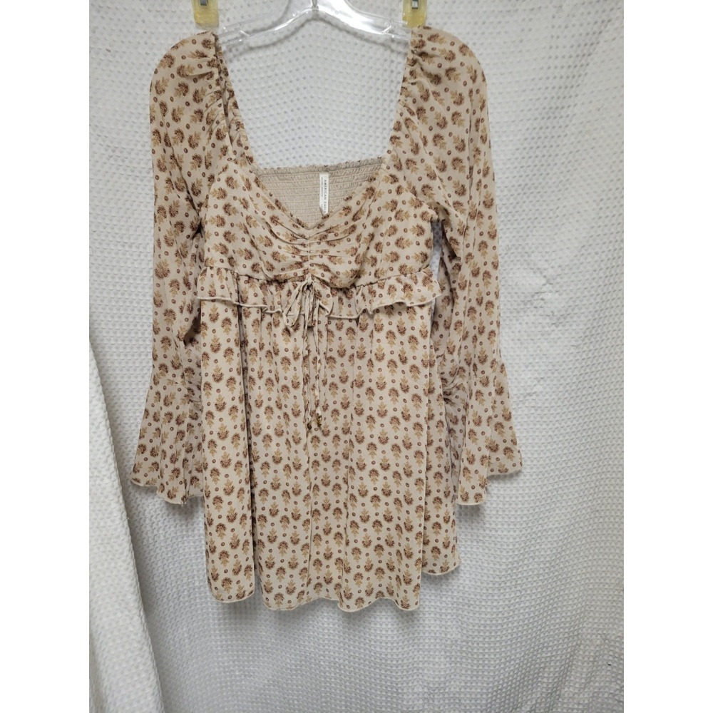AE American Eagle Medium Babydoll Sweetheart Mini Dress MLong Sleeve Boho Flowy